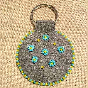 Beaded leather keychain - handmade new